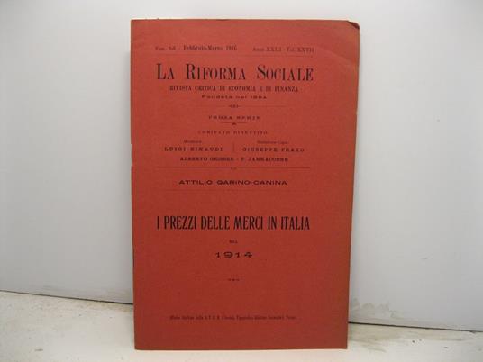 I prezzi delle merci in Italia nel 1914 - copertina
