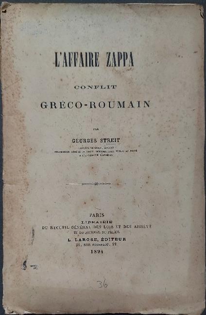 L' affaire Zappa. Conflit greco-roumain - copertina