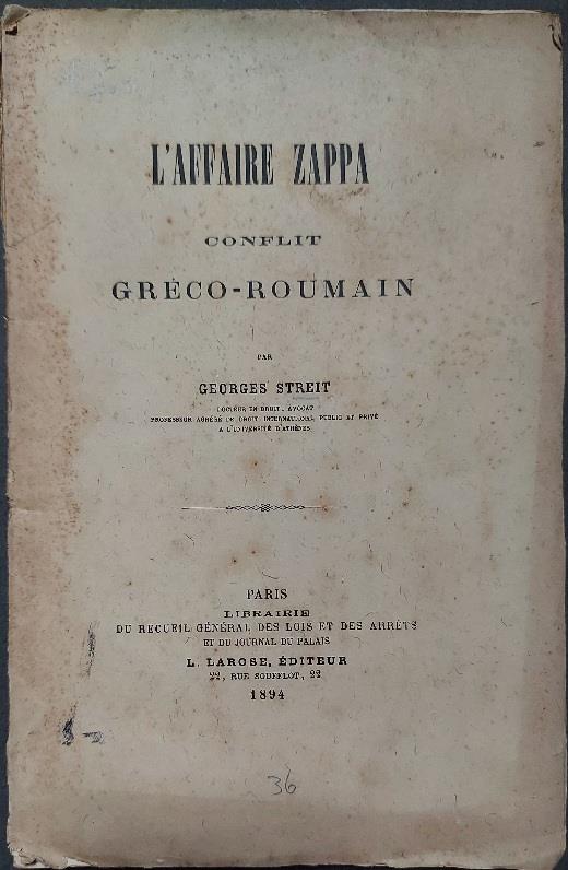 L' affaire Zappa. Conflit greco-roumain - copertina