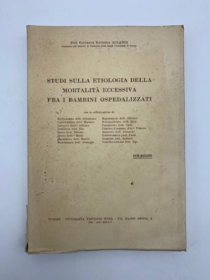 Studi sulla etiologia della mortalita' eccessiva fra i bambini ospedalizzati - copertina