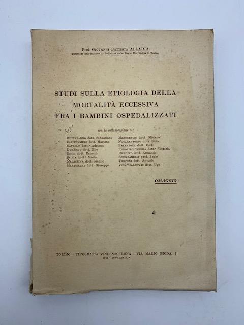 Studi sulla etiologia della mortalita' eccessiva fra i bambini ospedalizzati - copertina