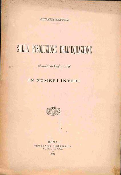 Sulla risoluzione dell'equazione x2 - (a2 +1) y2 = + N in numeri interi - copertina