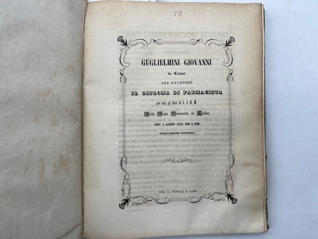 Guglielmini Giovanni da Caluso per ottenere il diploma di farmacista. Saggio chimico sull'acido butirrico