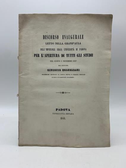 Sopra alcune utopie medico-filosofiche nate nel secolo XVII. Discorso inaugurale letto nella Grand'Aula dell'Imperiale Regia Universita' di Padova - copertina