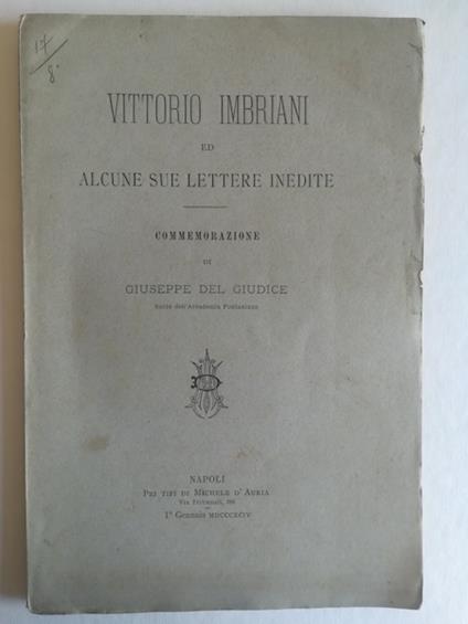Vittorio Imbriani ed alcune sue lettere inedite. Commemorazione - copertina
