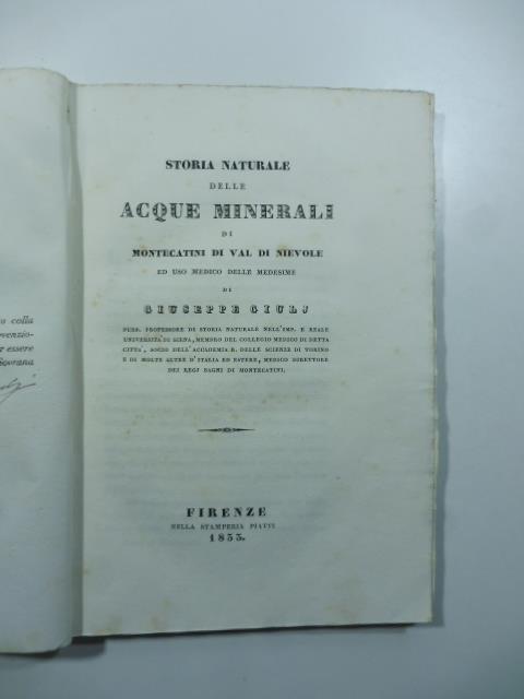 Storia naturale delle acque minerali di Montecatini di Val di Nievole ed uso medico delle medesime