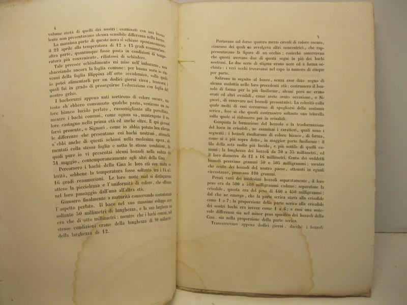 Rapporto sulla educazione di bachi da seta di uova provenienti dalla Cina (letto nell'adunanza 22 maggio 1852)