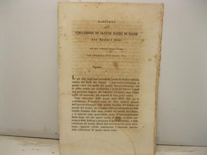 Rapporto sull'educazione di alcune razze di bachi del bombyx mori (letto nell'adunanza del 27 dicembre 1854) - copertina