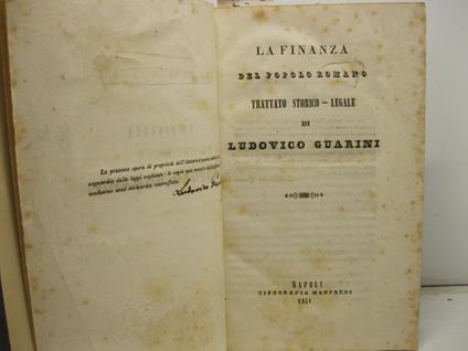 La finanza del popolo romano. Trattato storico - legale - copertina
