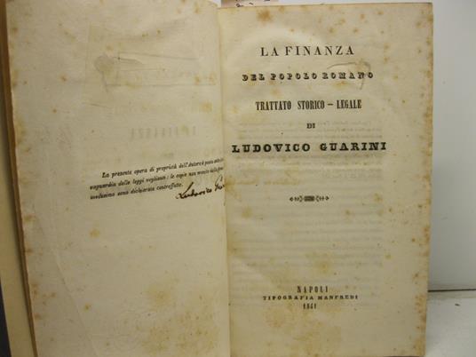La finanza del popolo romano. Trattato storico - legale - copertina