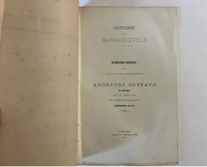 Coltivazione delle barbabietole. Dissertazione - copertina