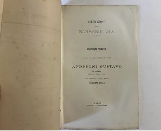 Coltivazione delle barbabietole. Dissertazione - copertina