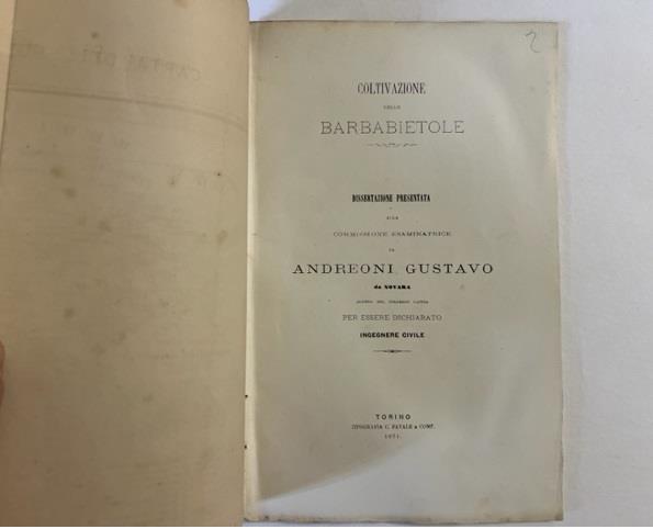 Coltivazione delle barbabietole. Dissertazione