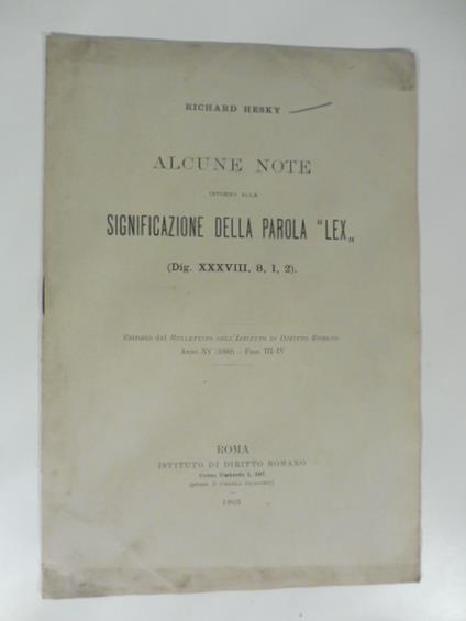 Alcune note intorno alla significazione della parola lex - copertina