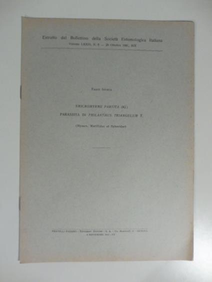Smicromyrme partita parassita di philanthus triangulum - copertina