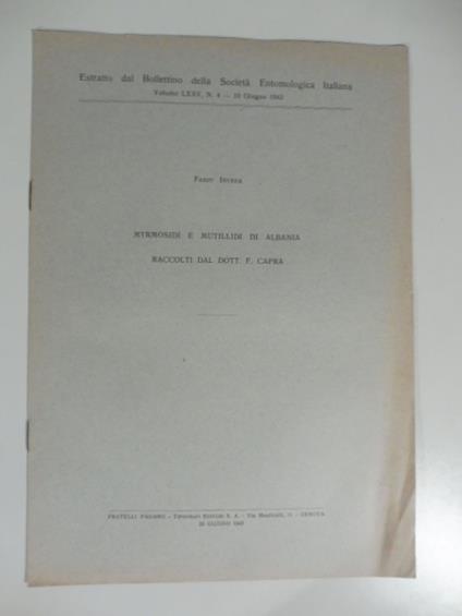 Myrmosidi e mutillidi di Albania raccolti dal dott. F. Capra - copertina