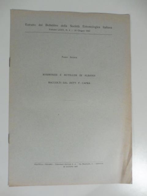 Myrmosidi e mutillidi di Albania raccolti dal dott. F. Capra - copertina