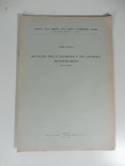 Mutillidi della Dalmazia e del litorale montenegrino. Nota prima - copertina