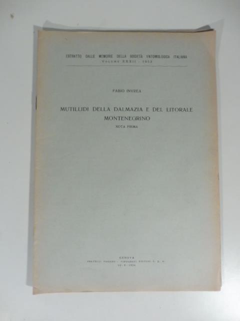 Mutillidi della Dalmazia e del litorale montenegrino. Nota prima - copertina
