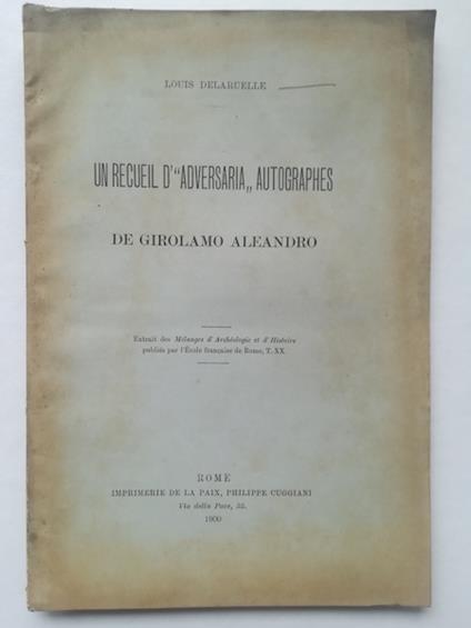 Un recueil d'adversaria autographes de Girolamo Aleandro - copertina