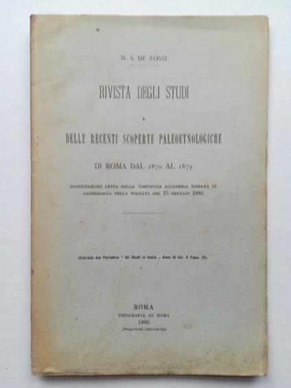 Rivista degli studi e delle recenti scoperte paleotnologiche di Roma dal 1870 al 1879 - copertina