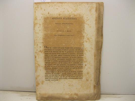 Quesiti statistici sulla fognatura letto nell'adunanza 29 marzo 1856 - copertina
