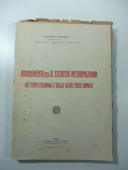 Ordinamento del R. Esercito metropolitano dei Corpi coloniali e delle altre forze armate - copertina