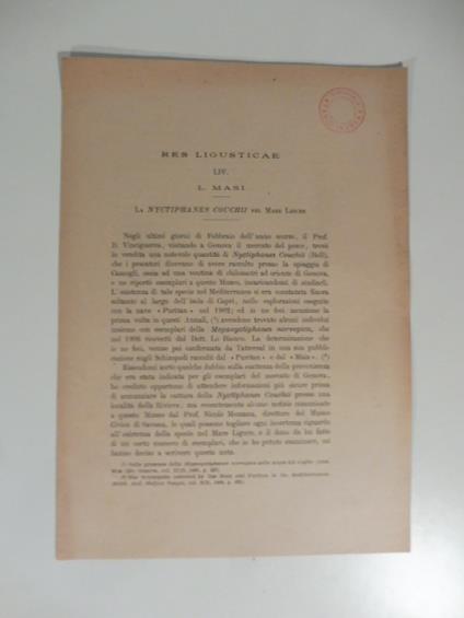 Res ligusticae. La nyctiphames couchii nel Mare Ligure - copertina