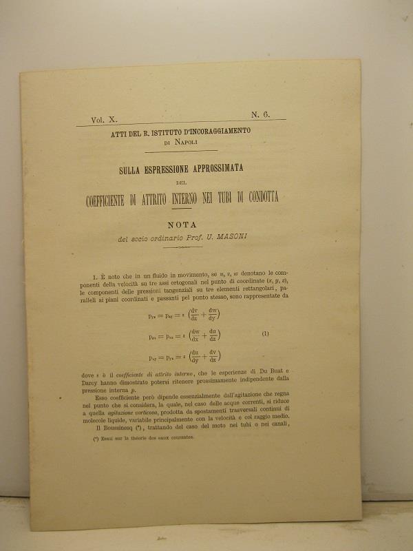 Sulla espressione approssimata del coefficiente di attrito interno nei tubi di condotta. Nota