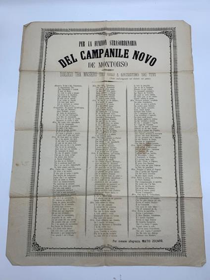 Per la funzion strasordenaria del Campanile novo de Montorso. Dialogo tra Masiero Dal Colo e Grisostimo dai Tuvi (tolto dall'originale nel dialetto del paese). Manifesto - copertina