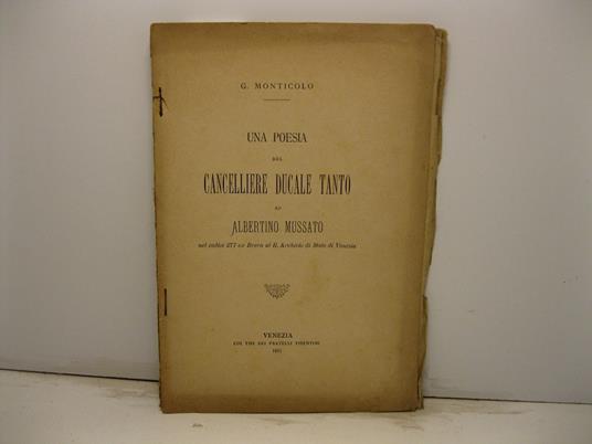 Una poesia del cancelliere ducale Tanto ad Albertino Mussato nel codice 277 ex Brera al R. Archivio di Stato di Venezia - copertina