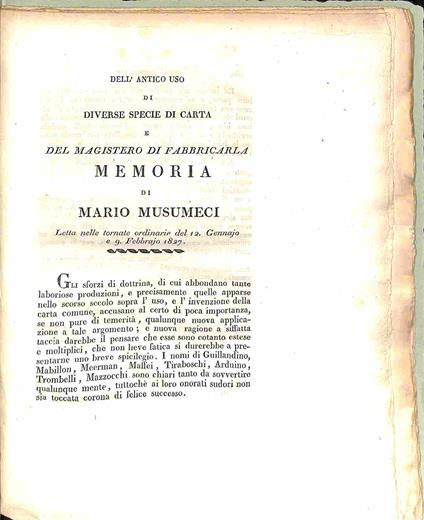Dell'antico uso di diverse specie di carta e del magistero di fabbricarla - copertina