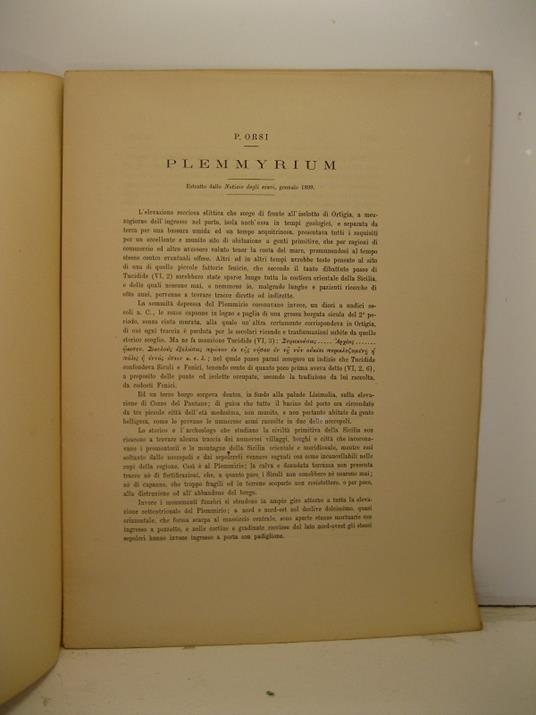 Plemmyrium. Estratto dalle Notizie degli scavi, gennaio 1899 - copertina