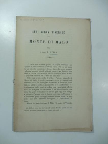 Sull'acqua minerale di Monte di Malo - copertina
