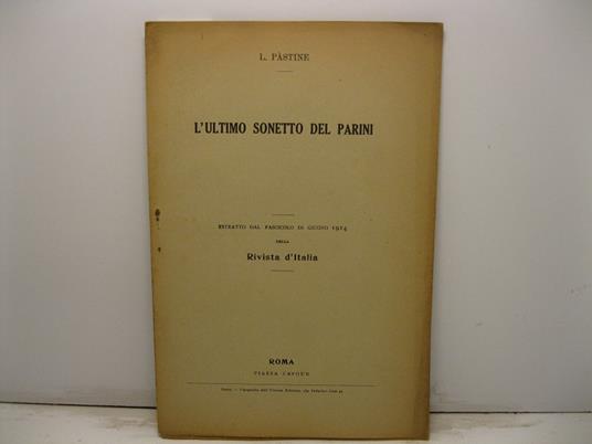 L' ultimo sonetto del Parini. Estratto dal fascicolo di giugno 1914 della Rivista d'Italia - copertina