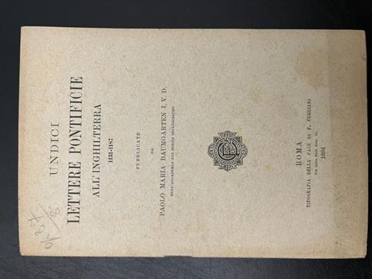 Undici lettere pontificie all'Inghilterra 1131-1187 - copertina