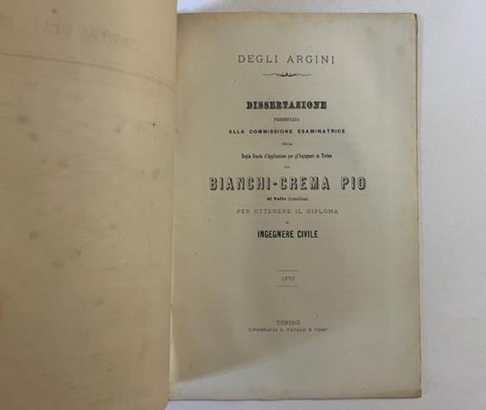Degli argini. Dissertazione - copertina