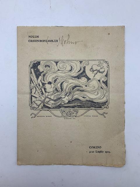 Nozze Tregnaghi-Golia. Biscaretti disegno', Pitigrilli scrisse. Torino, 9-10 luglio 1915 - copertina