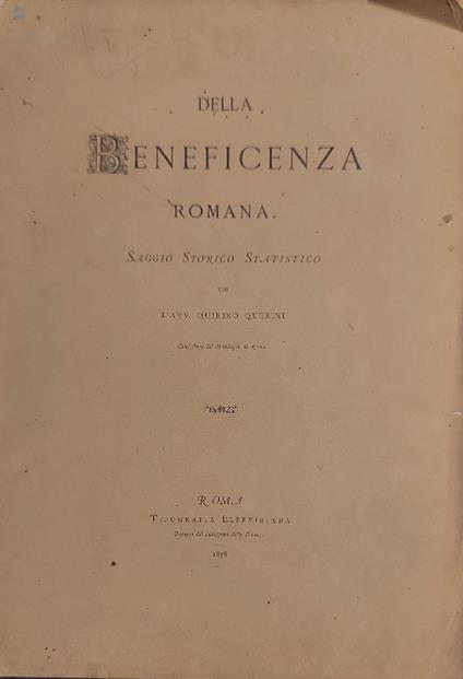 Della beneficenza romana. Saggio storico statistico - copertina