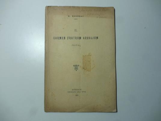 Il carmen fratrum Arvalium (nota) - copertina