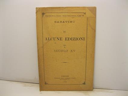 Di alcune edizioni del secolo XV - copertina