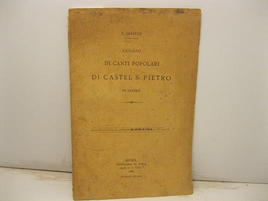 Saggio di canti popolari di Castel S. Pietro in Sabina. Relazione estratta dal periodico Gli studi in Italia - copertina