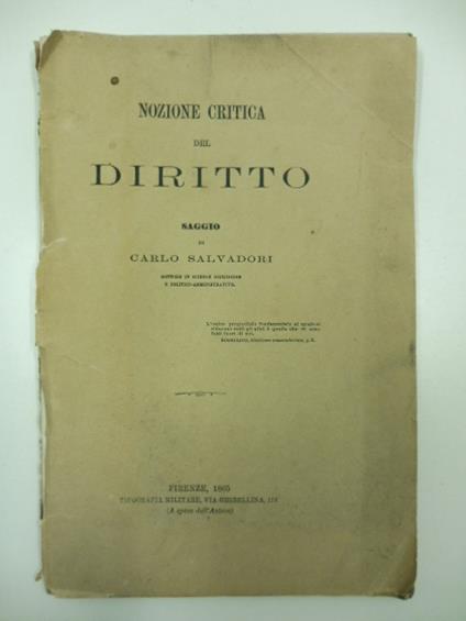 Nozione critica del diritto. Saggio - copertina