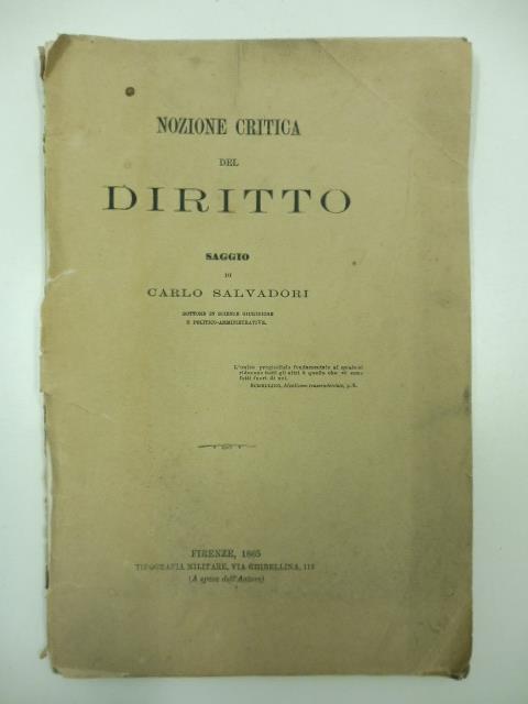 Nozione critica del diritto. Saggio - copertina