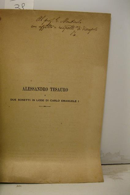 Alessandro Tesauro e due sonetti in lode di Carlo Emanuele I - copertina
