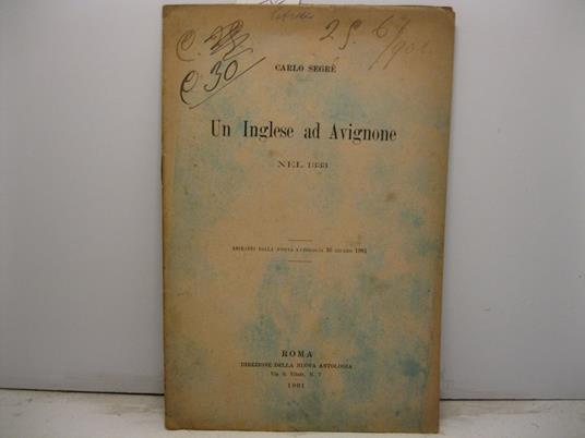 Un Inglese ad Avignone nel 1333. Estratto dalla 'Nuova Antologia' 16 giugno 1901 - copertina