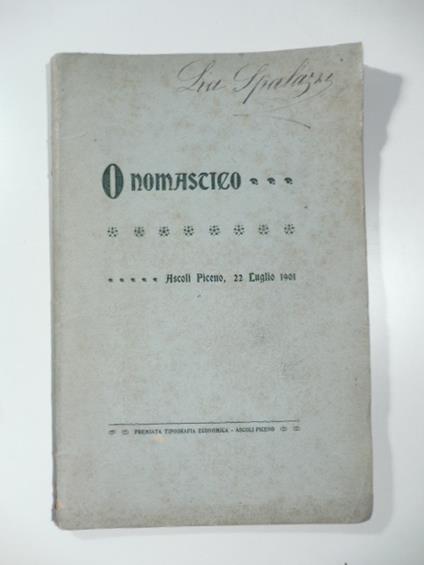 Il monte e la festa dell'ascensione. Novella in Onomastico, Ascoli Piceno, 22 luglio 1901 - copertina