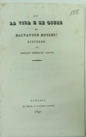 Su la vita e le opere di Salvatore Scuderi. Discorso - copertina
