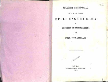 Riflessioni igienico-morali su lo stato attuale delle case di Roma e progetto di miglioramento - copertina