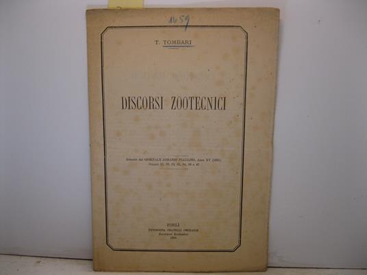 Discorsi zootecnici. Estratto dal Giornale Agrario Italiano, anno XV, (1881) - copertina